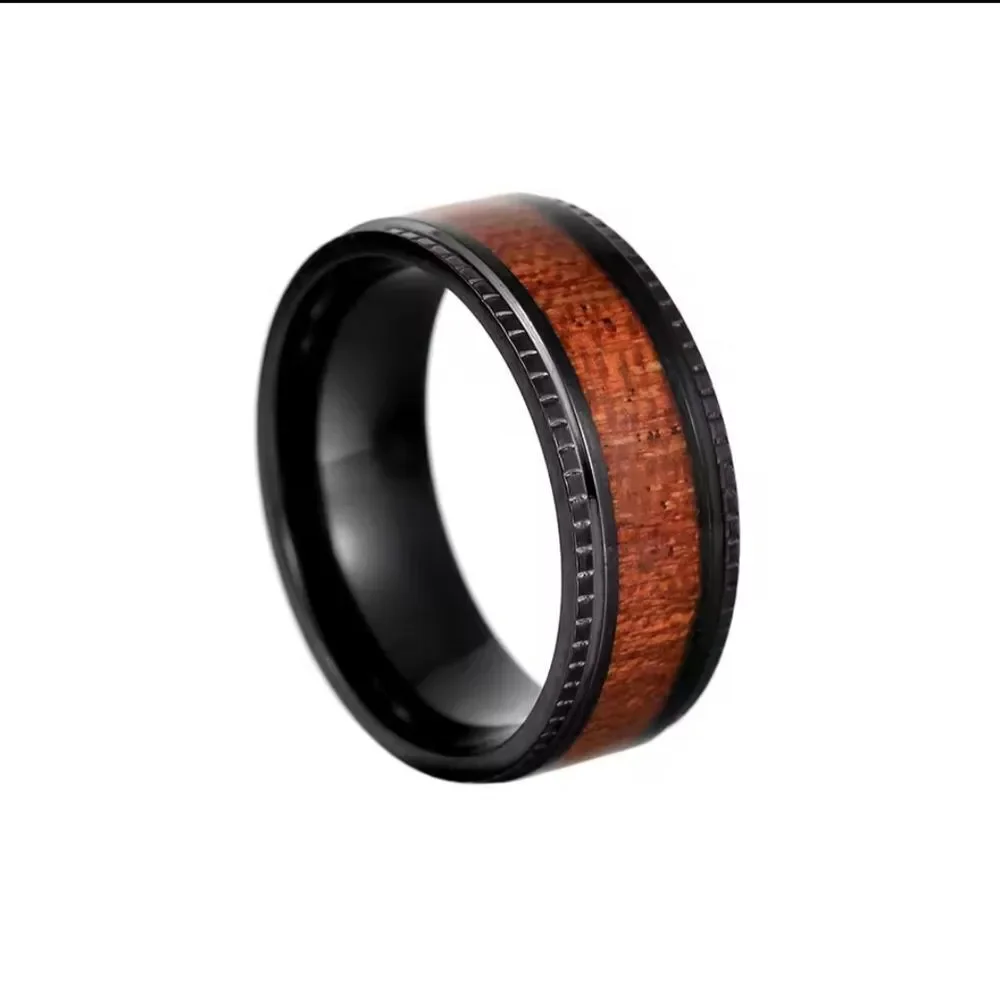 Men's Black Tungsten Wood Inlay Ring